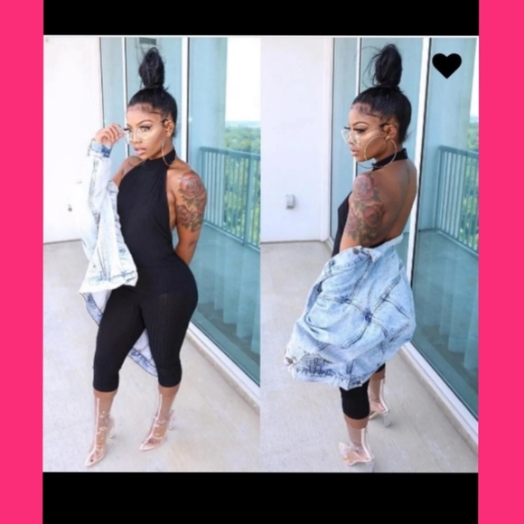 FASHION NOVA BLK RIBBED JUMPSUIT - Picture 1 of 14